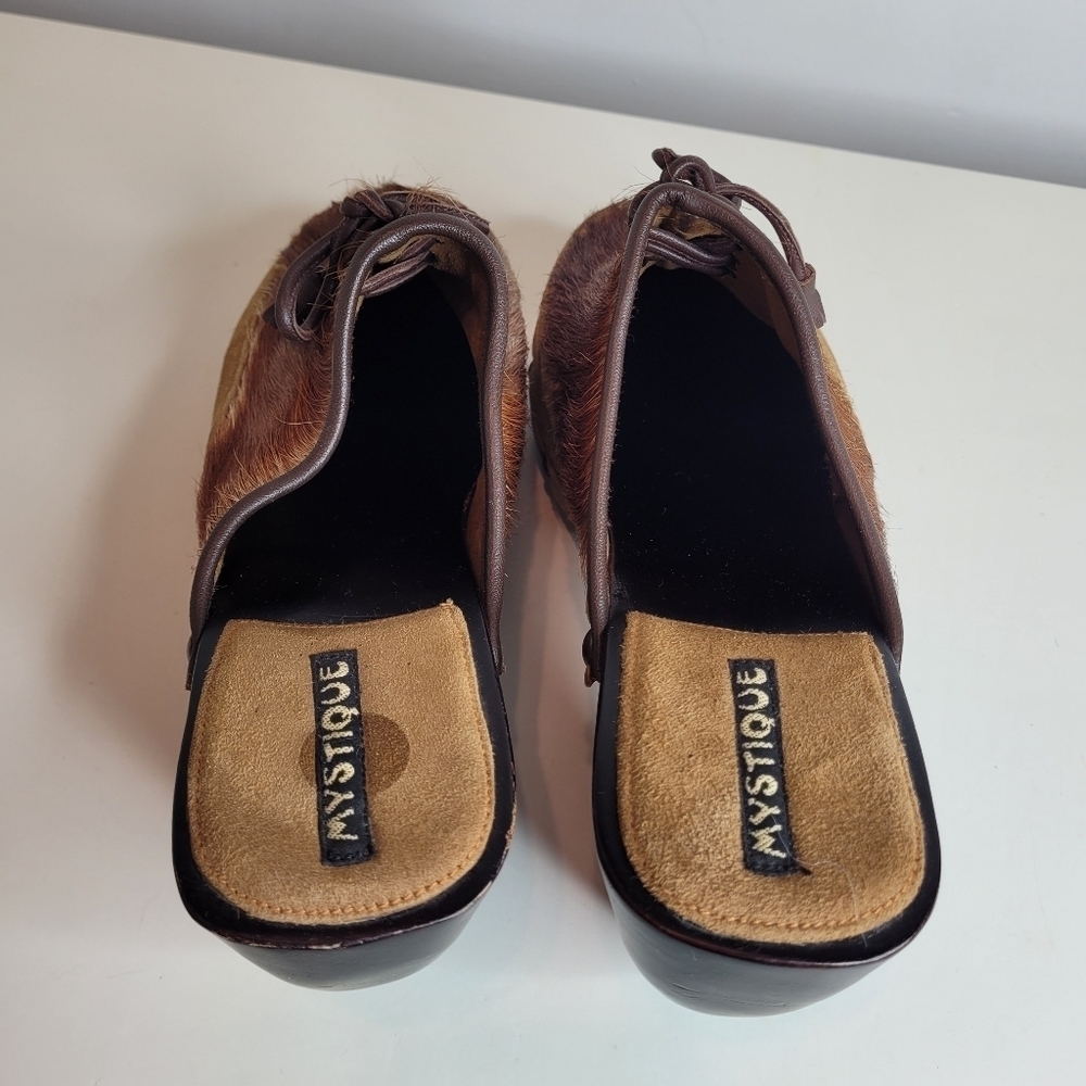 Mystique Calf Hair Leather Wooden Clogs Size Women's 7 - Picture 6 of 13